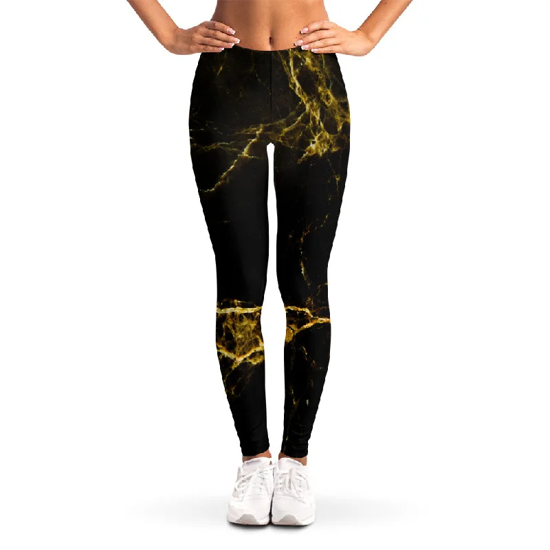 Crazy Savings Black Gold Marble Print Women's Leggings