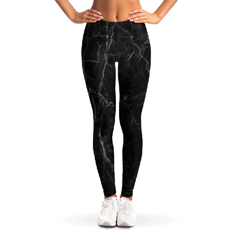 Buy More, Save More Black Grey Dark Marble Print Women's Leggings