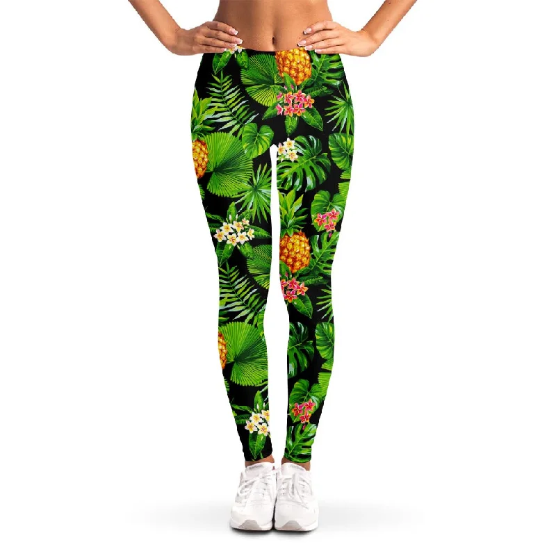 YEAR-End Sale Black Hawaiian Pineapple Pattern Print Women's Leggings