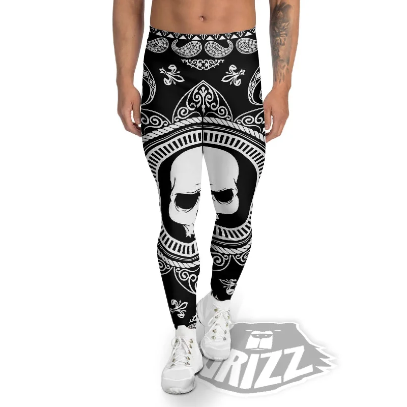 Black Skull Bandana Print Men's Leggings