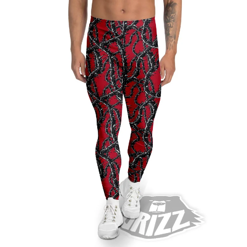 Black Thorns Horror Print Pattern Men's Leggings