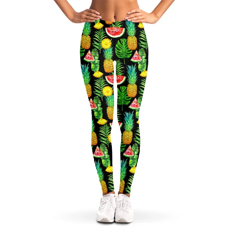 Savings Galore Black Tropical Pineapple Pattern Print Women's Leggings