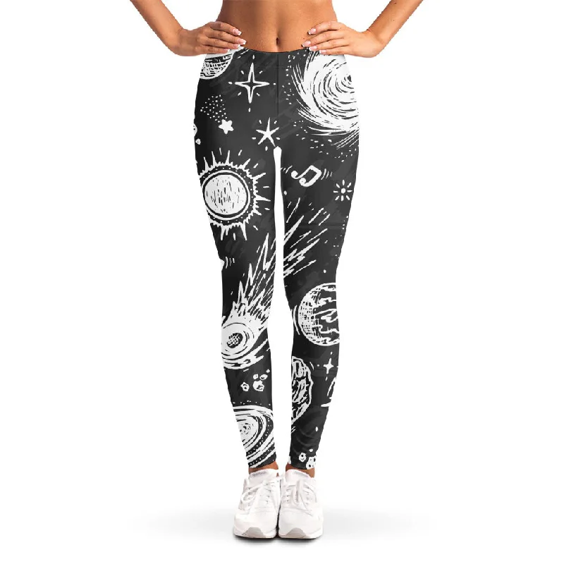 Price Cut Black White Galaxy Outer Space Print Women's Leggings