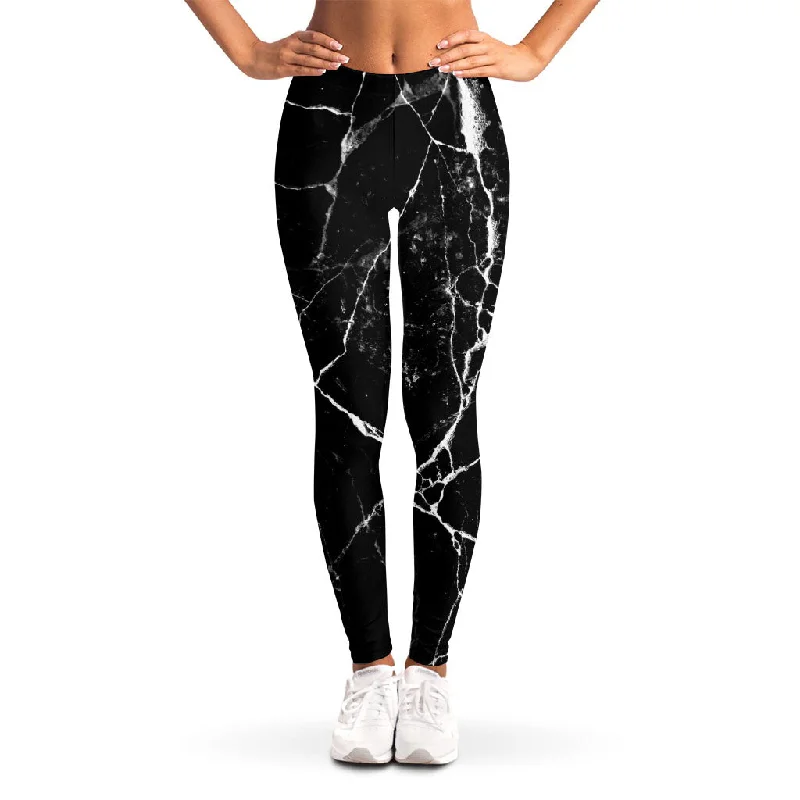 Major Savings Black White Natural Marble Print Women's Leggings