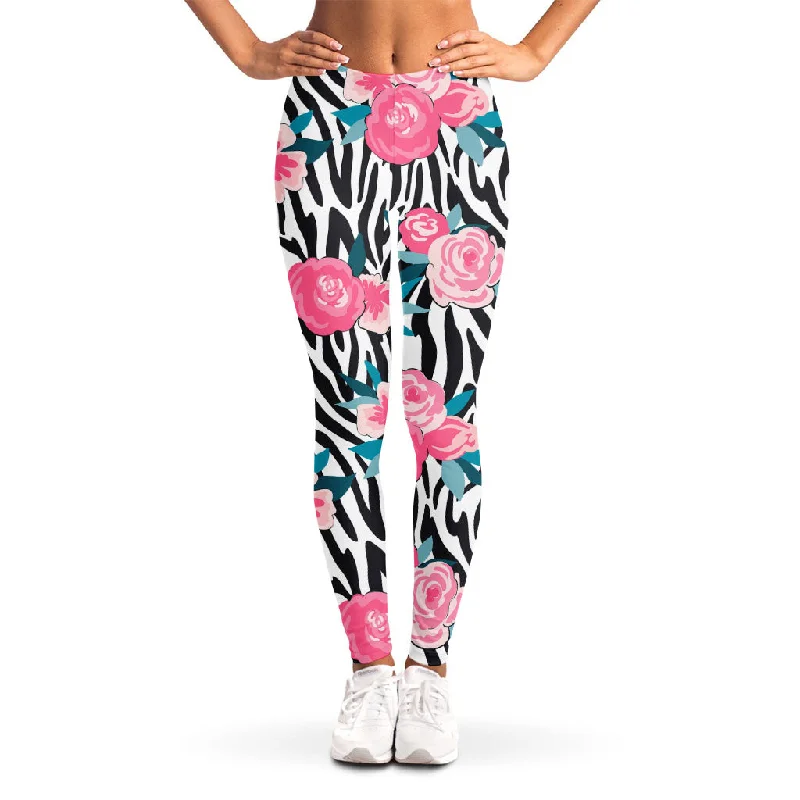 Discount Deals Black White Zebra Floral Pattern Print Women's Leggings