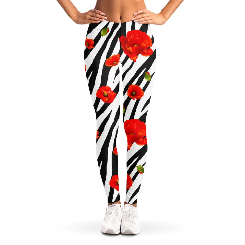 Daily Deals Black White Zebra Flower Pattern Print Women's Leggings