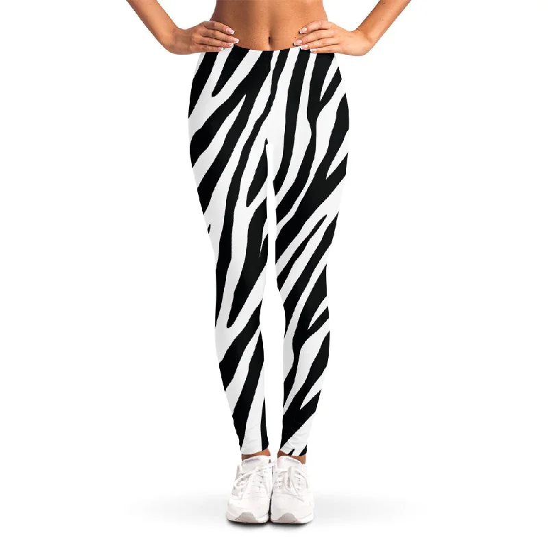 Can't Miss Black White Zebra Pattern Print Women's Leggings