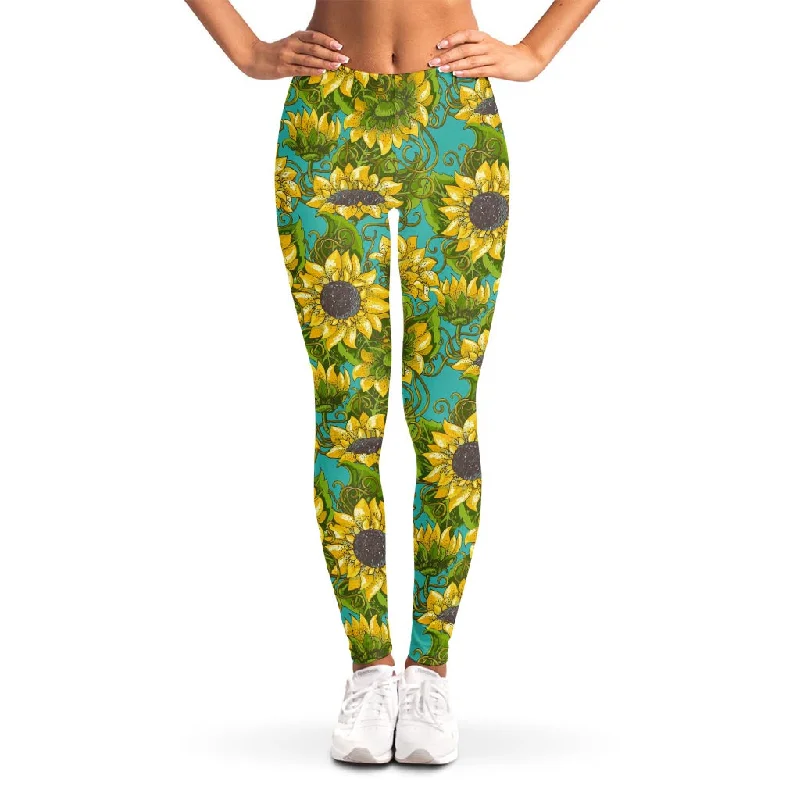 Bonus Savings Blooming Sunflower Pattern Print Women's Leggings
