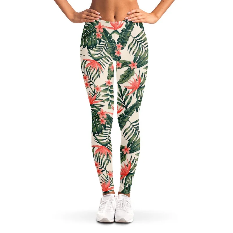 Savings Bonanza Blossom Tropical Leaves Pattern Print Women's Leggings