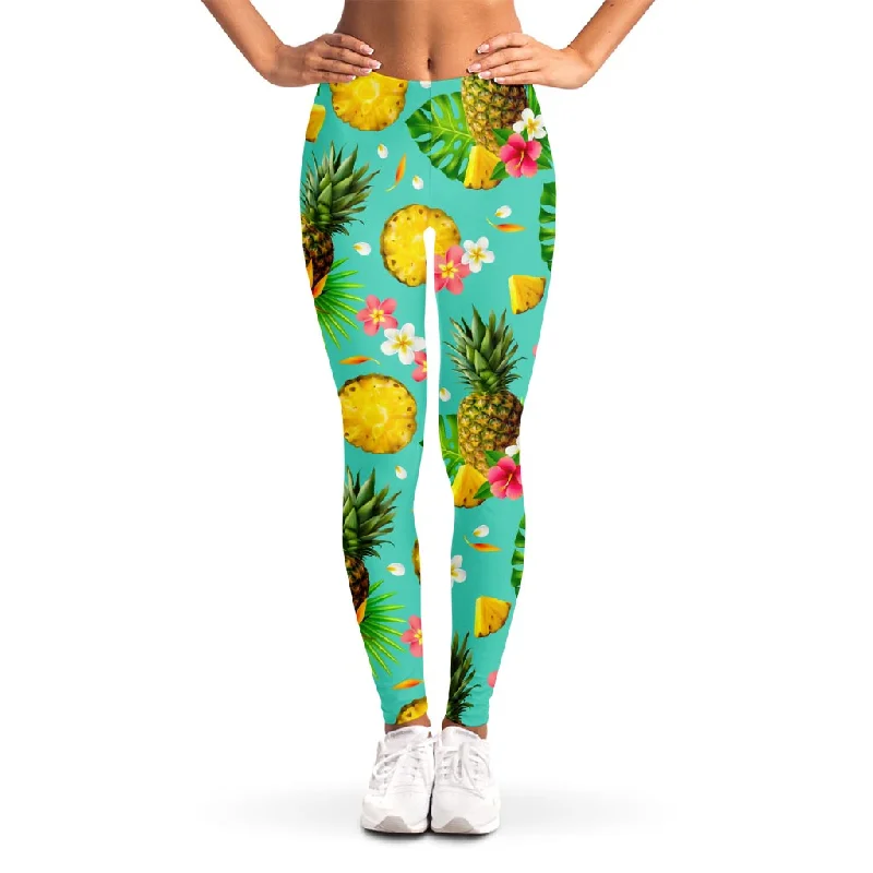 Savings Spectacular Blue Aloha Pineapple Pattern Print Women's Leggings