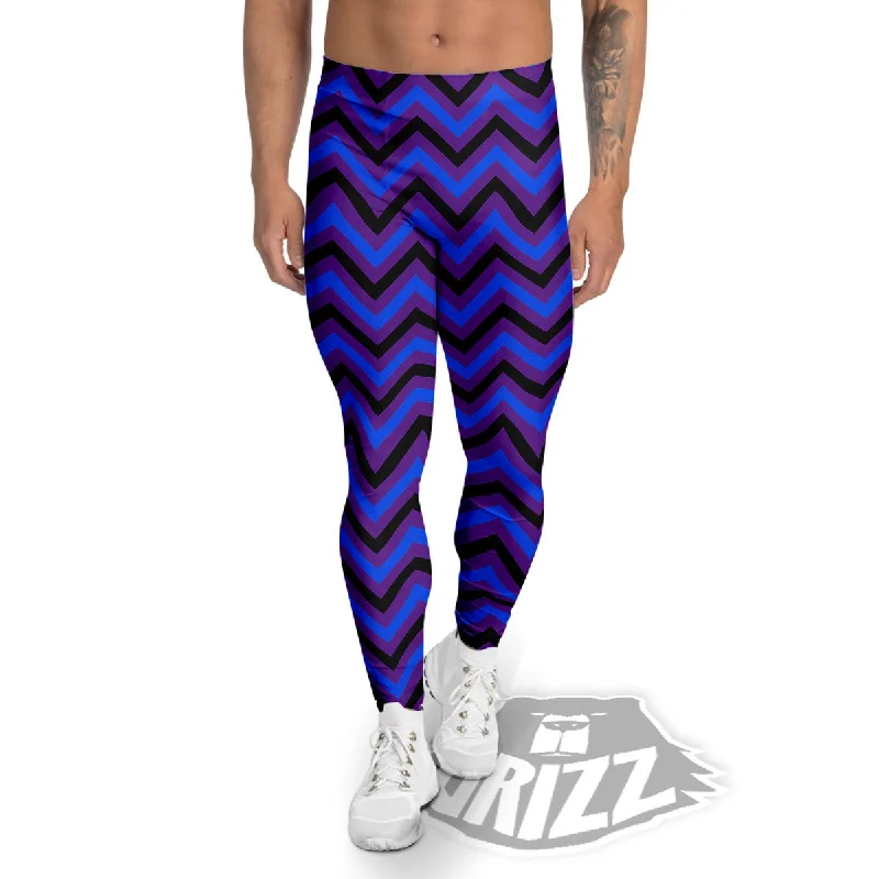 Blue Black And Purple Chevron Print Men's Leggings