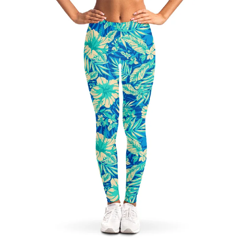 Price Smash Blue Blossom Tropical Pattern Print Women's Leggings