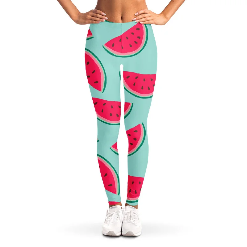 Seasonal Clearance Blue Cute Watermelon Pattern Print Women's Leggings