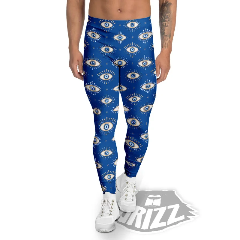 Blue Eyes Hamsa Print Pattern Men's Leggings