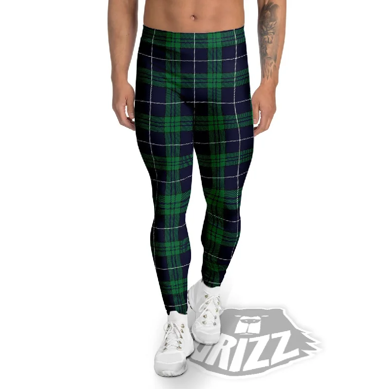 Major Savings Blue Green And White Tartan Print Men's Leggings