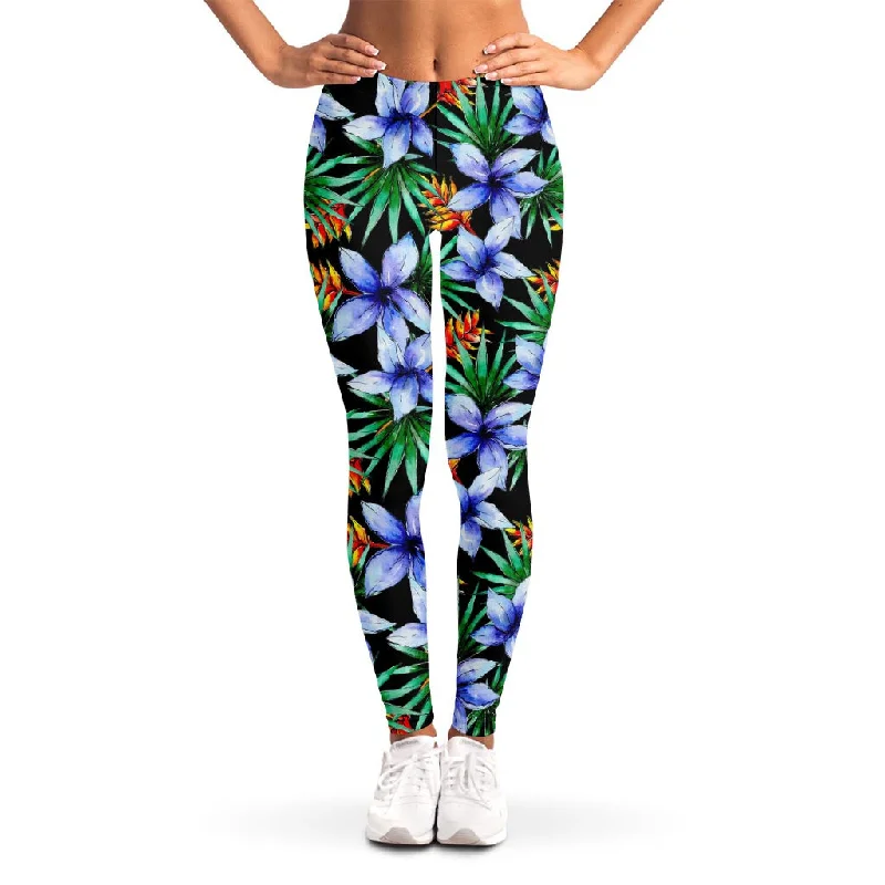 Grand Opening Sale Blue Hawaiian Wildflowers Pattern Print Women's Leggings