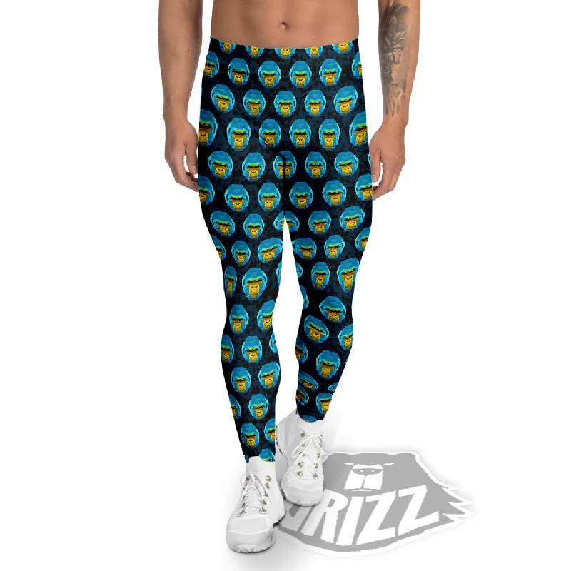 Blue Head Gorilla Geometric Triangle Print Pattern Men's Leggings