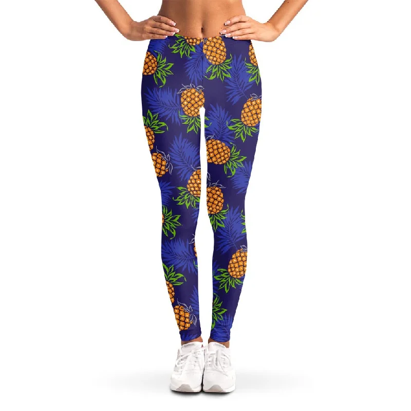 Special Promotion Blue Leaf Pineapple Pattern Print Women's Leggings