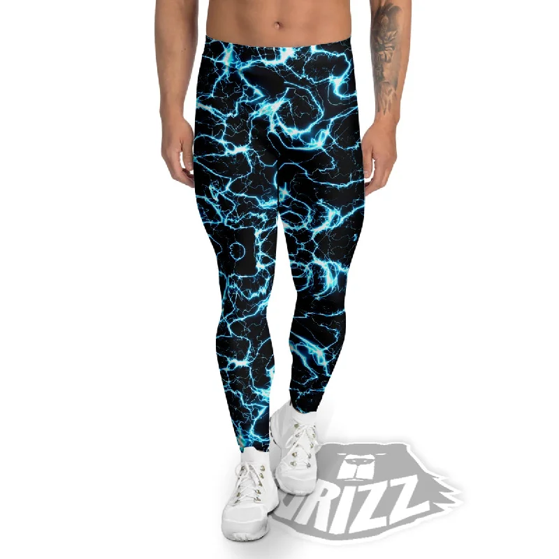 Blue Lightning Explosion Print Pattern Men's Leggings