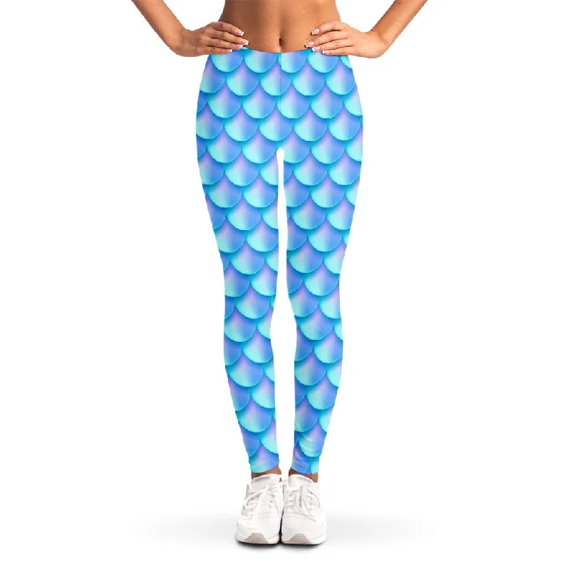Buy More, Save More Blue Neon Mermaid Scales Pattern Print Women's Leggings