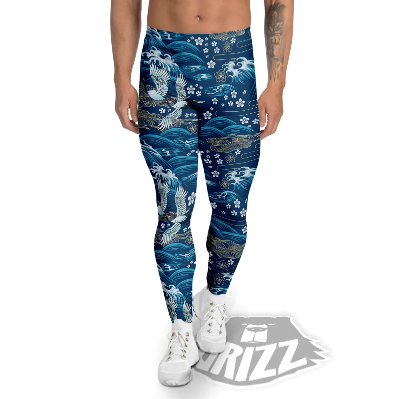 Blue Oriental Sea Print Pattern Men's Leggings