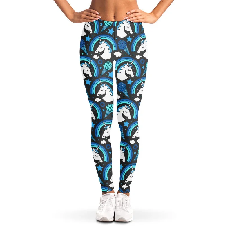 Weekend Special Blue Rainbow Unicorn Pattern Print Women's Leggings