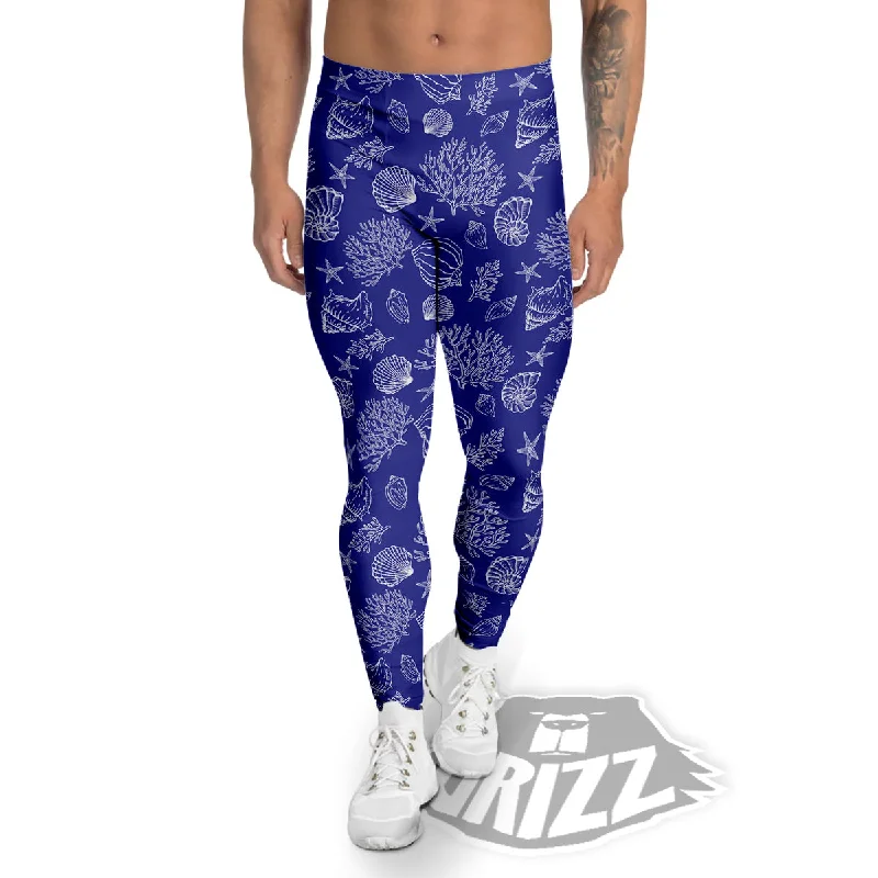 Blue Sea Corals Print Pattern Men's Leggings