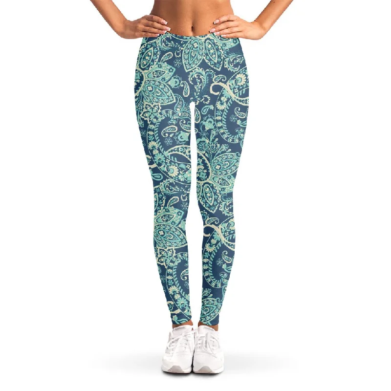 Limited Stock Blue Sky Paisley Bohemian Pattern Print Women's Leggings