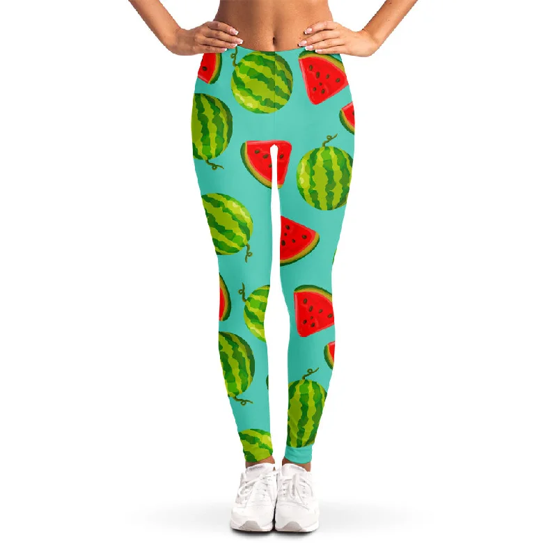 Exclusive Deal Blue Summer Watermelon Pattern Print Women's Leggings