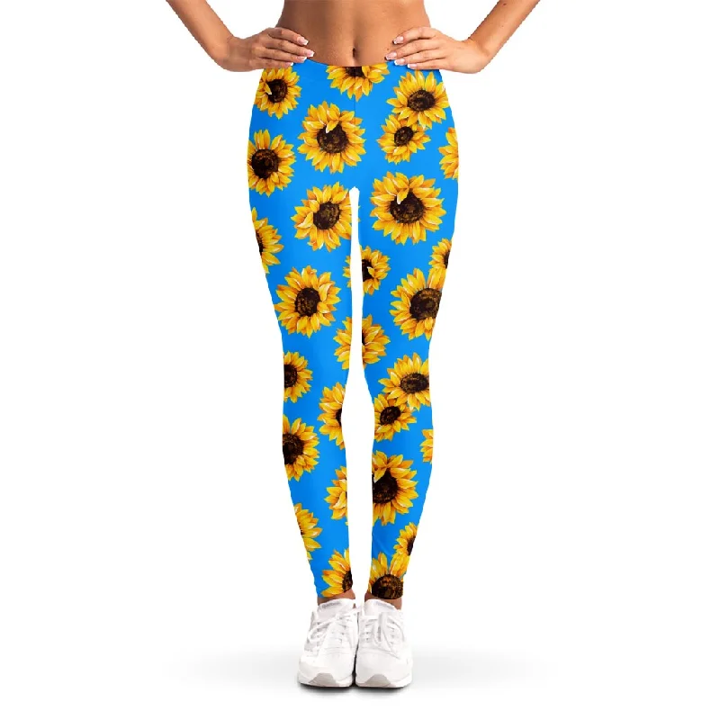 Year-End Sale Blue Sunflower Pattern Print Women's Leggings