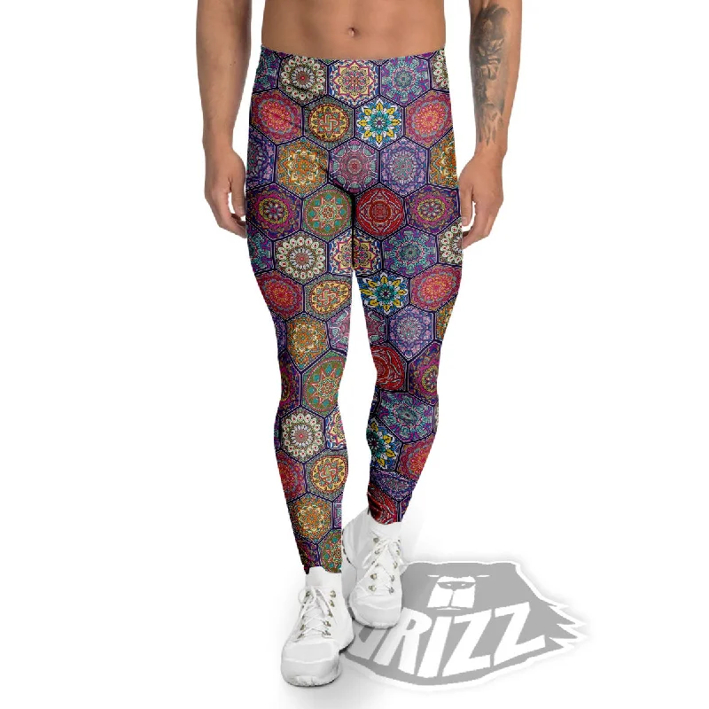 Limited Availability Bohemian Ethnic Mandala Print Pattern Men's Leggings
