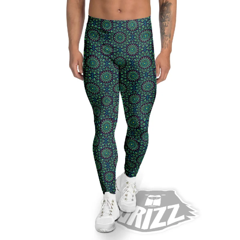 Final Markdown Bohemian Ethnic Teal Print Pattern Men's Leggings