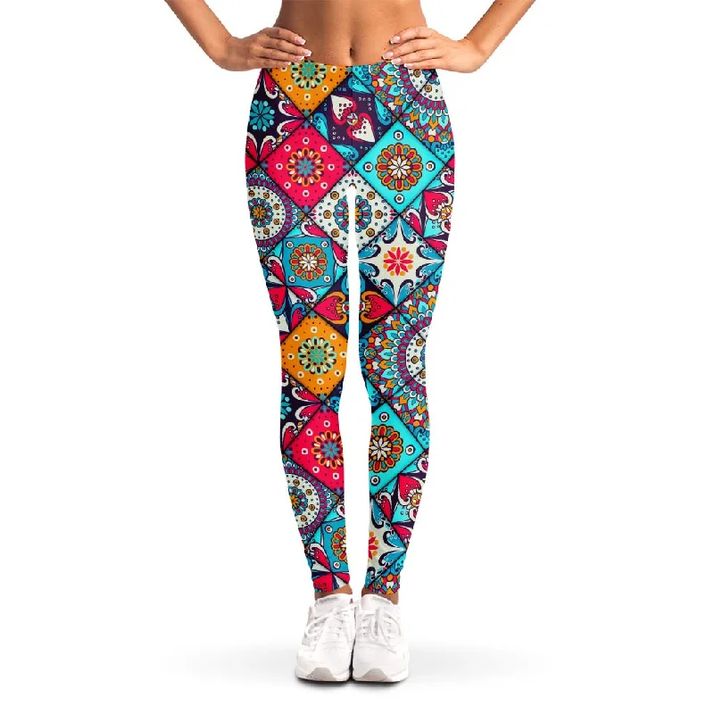 Limited Edition Bohemian Indian Mandala Patchwork Print Women's Leggings