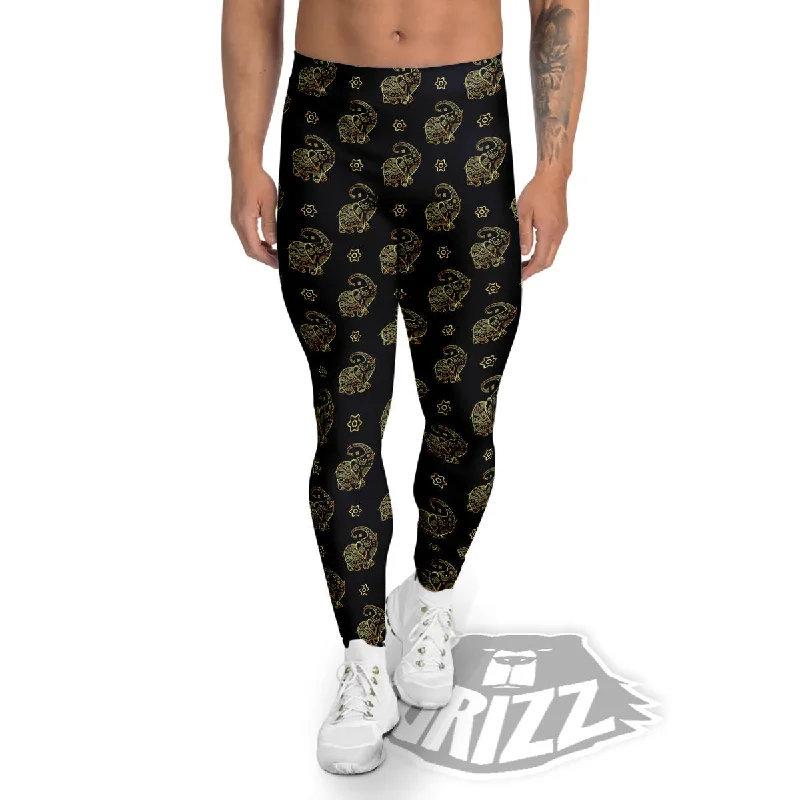 Early Access Boho Elephant Gold Cute Print Pattern Men's Leggings