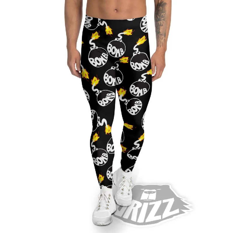 Bomb And Fire Print Pattern Men's Leggings