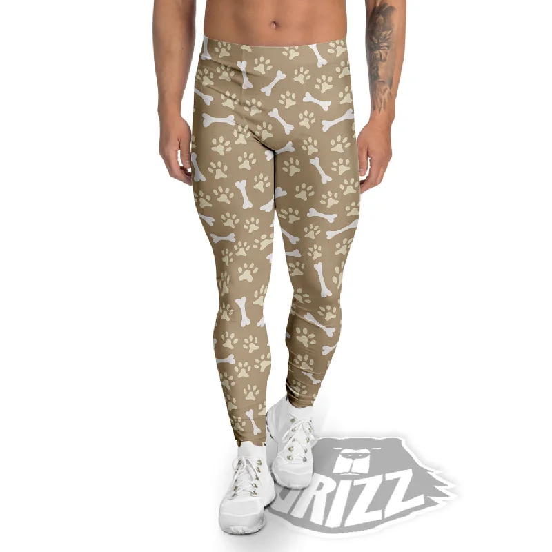 Bone And Beige Paw Print Pattern Men's Leggings