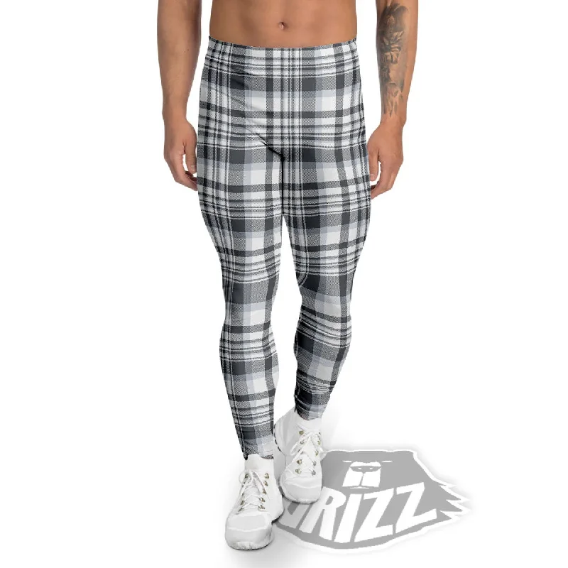 Can't Miss Border Tartan White And Grey Print Men's Leggings