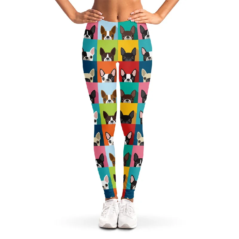 Boston Terrier Puppy Faces Print Women's Leggings