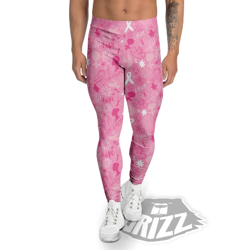 One-DAY Sale Breast Cancer Cute Pink Print Pattern Cute Men's Leggings