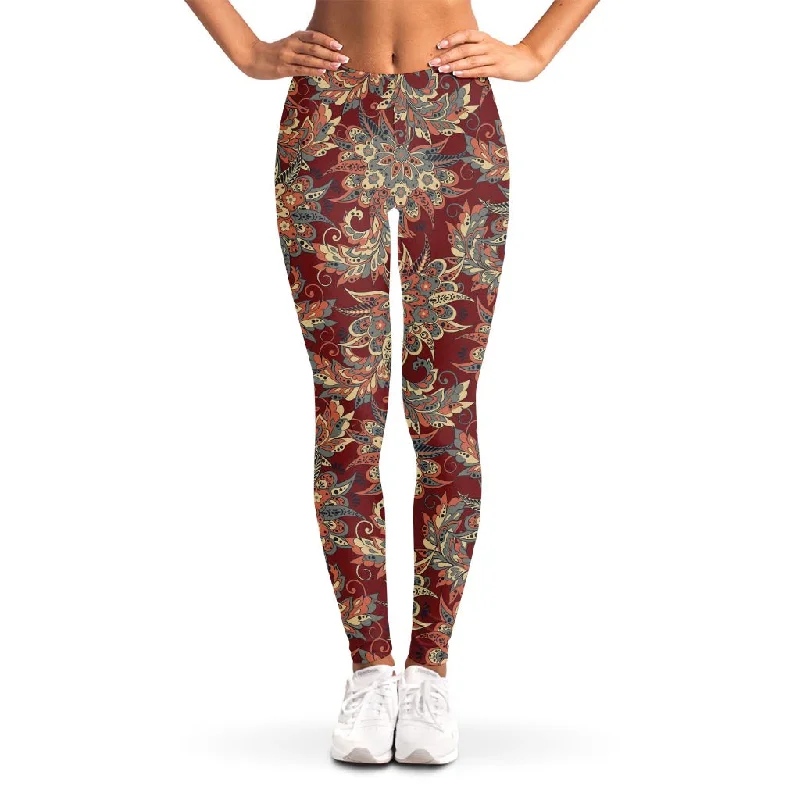 Overstock Brick Floral Bohemian Pattern Print Women's Leggings