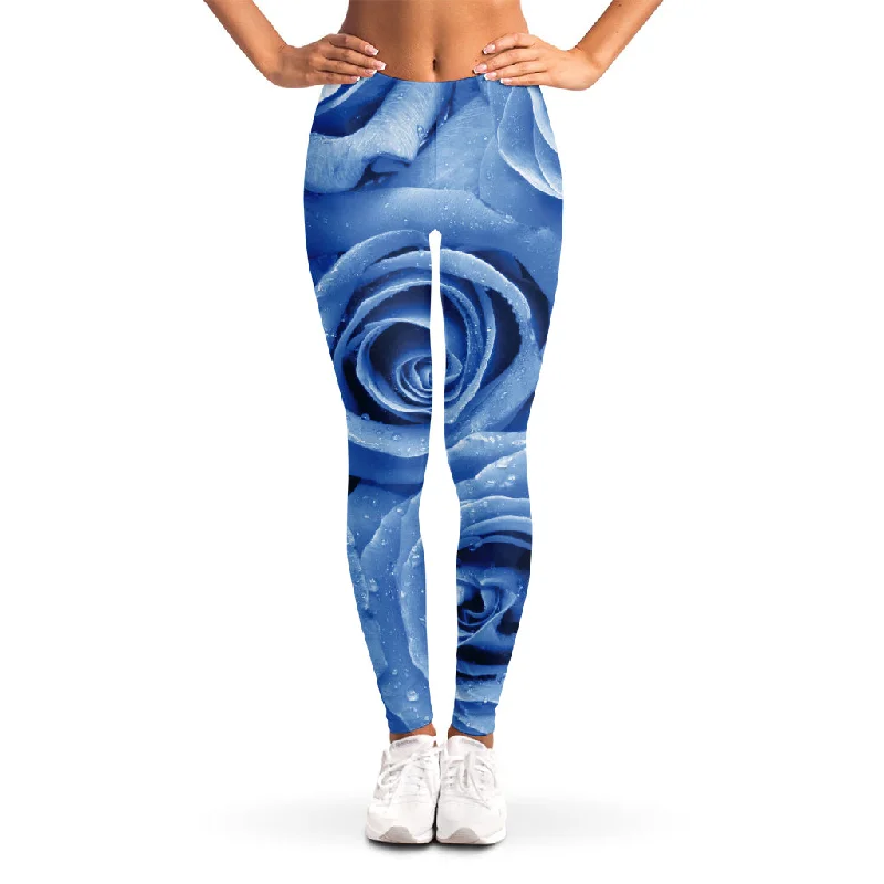 Bright Blue Rose Print Women's Leggings