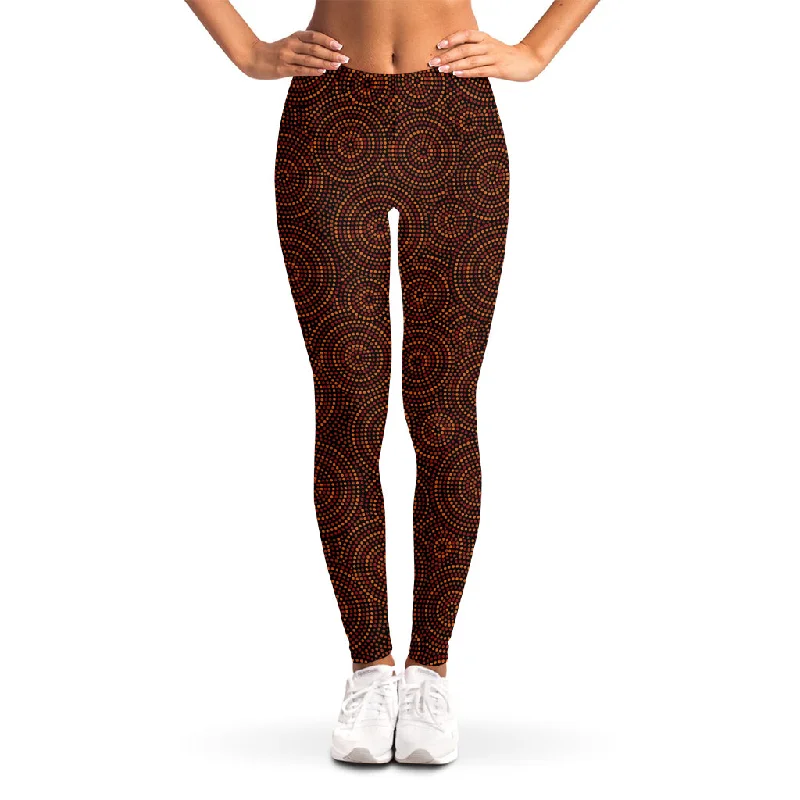 Brown Aboriginal Dot Pattern Print Women's Leggings