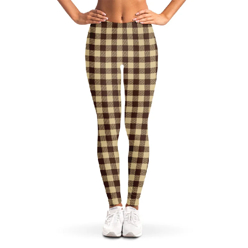 Brown And Beige Buffalo Check Print Women's Leggings