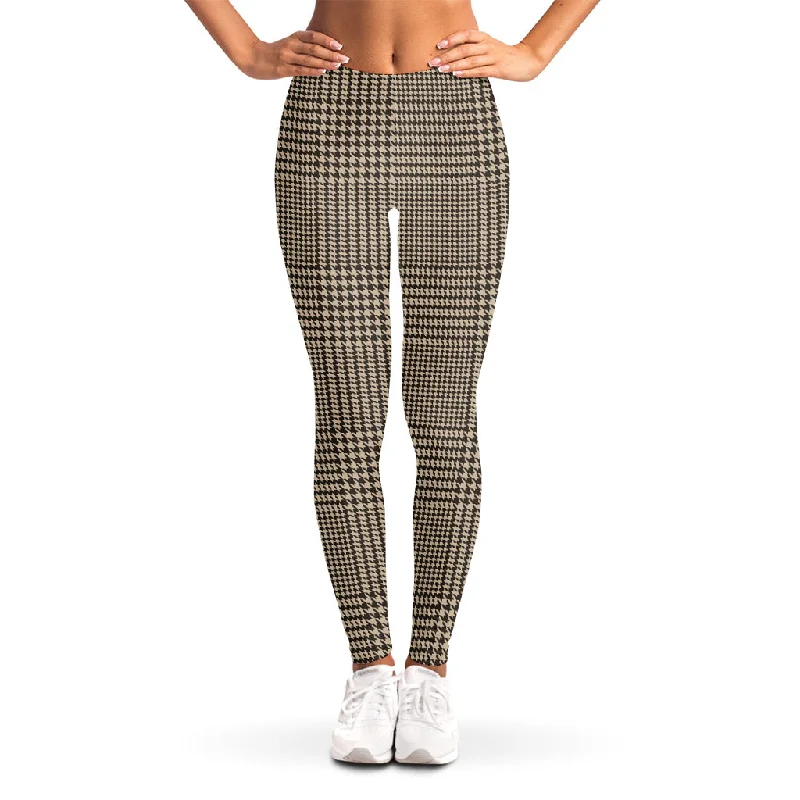 Brown And Beige Glen Plaid Print Women's Leggings