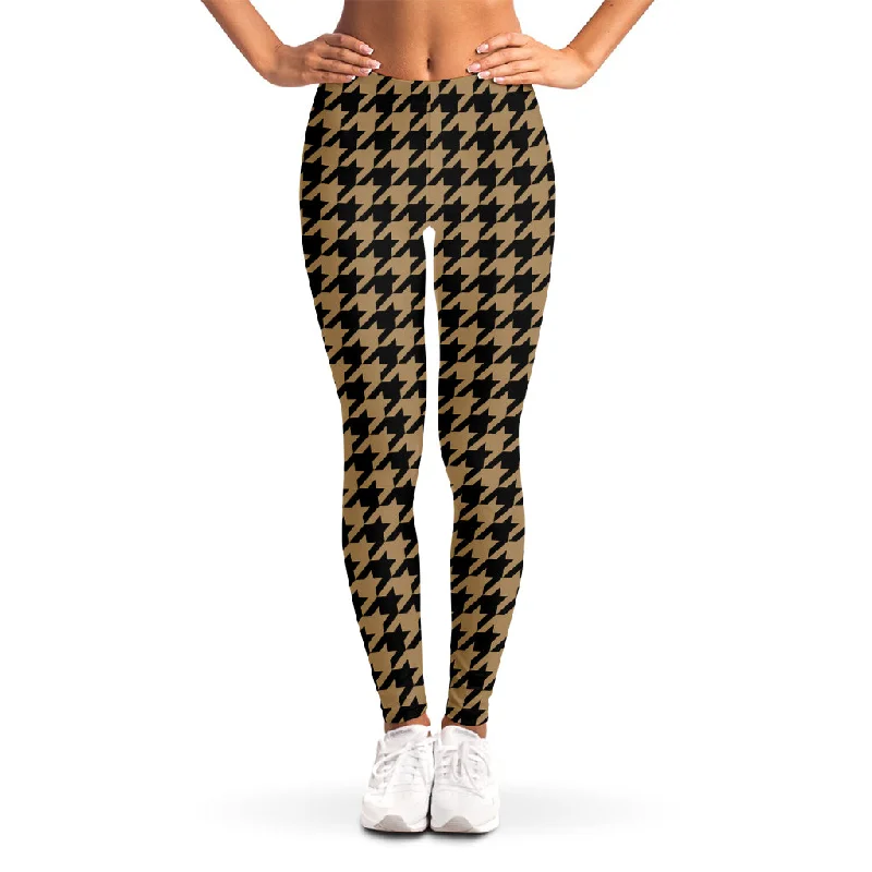 Brown And Black Houndstooth Print Women's Leggings