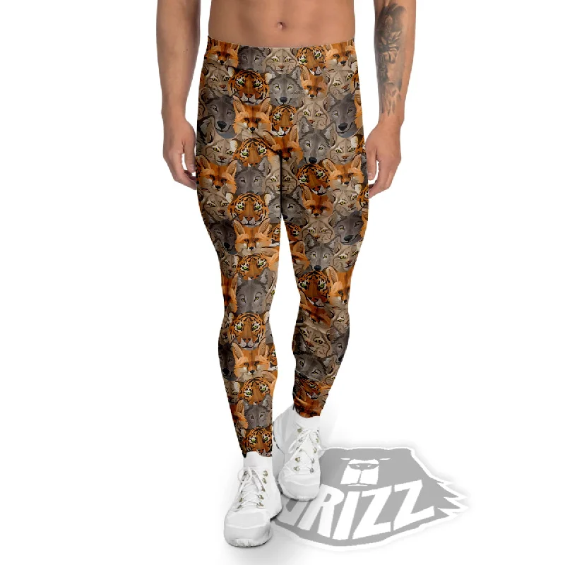 Brown And Orange Wild Animals Print Pattern Men's Leggings