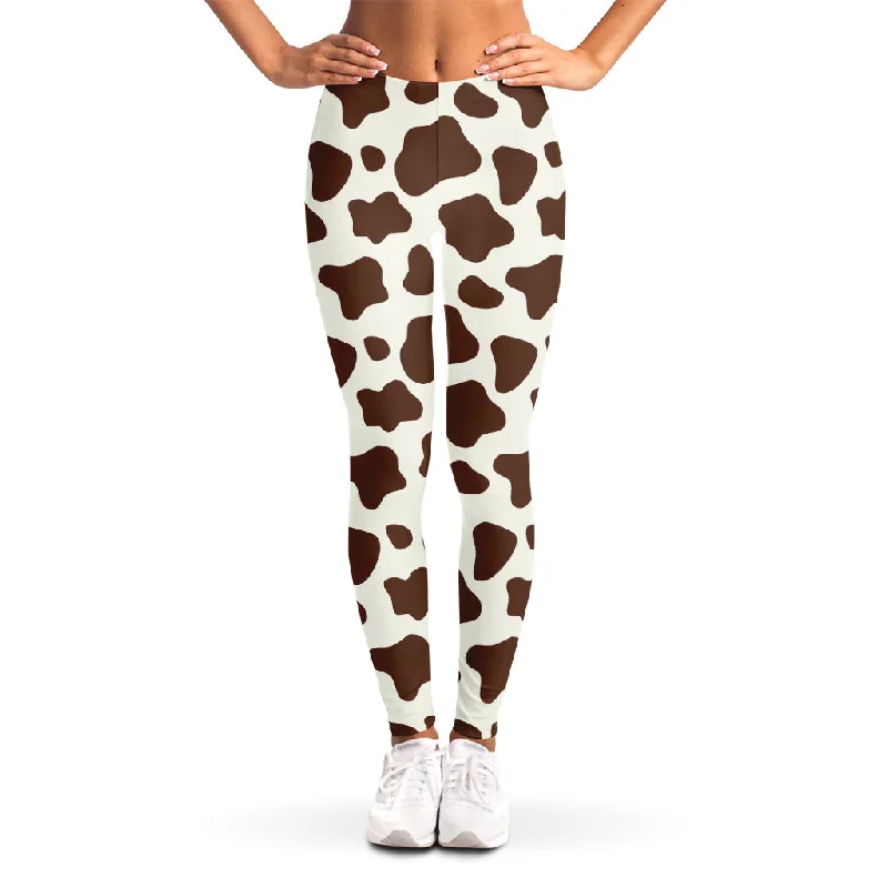 Price Break Brown And White Cow Print Women's Leggings