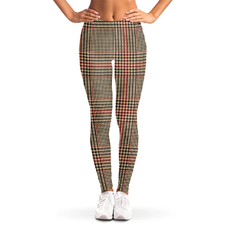 Brown Beige And Red Glen Plaid Print Women's Leggings