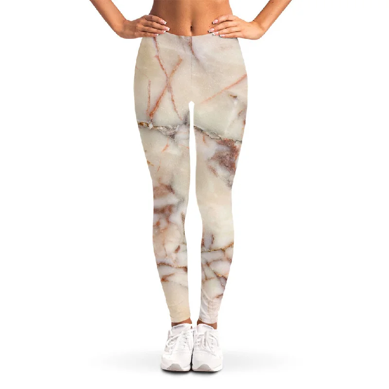 Low Prices Brown Beige Marble Print Women's Leggings