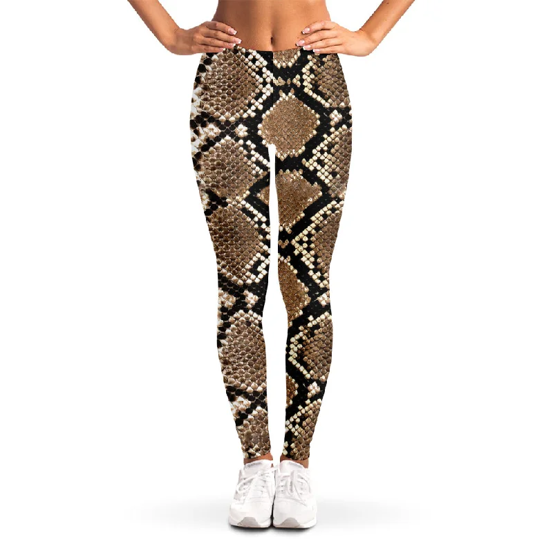 Brown Python Snakeskin Print Women's Leggings